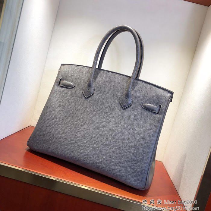 HERMES愛馬仕 鉑金包 Birkin 30cm Epsom 8F Etain 錫器灰 金扣 頂級工藝 純手縫蠟線 時尚手提包  Ama1210